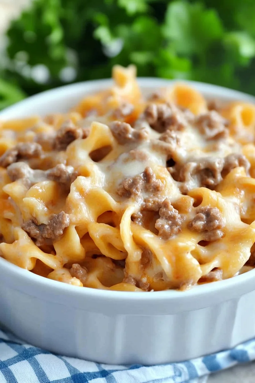 Cheesy baked pasta with a rustic, homestyle presentation.