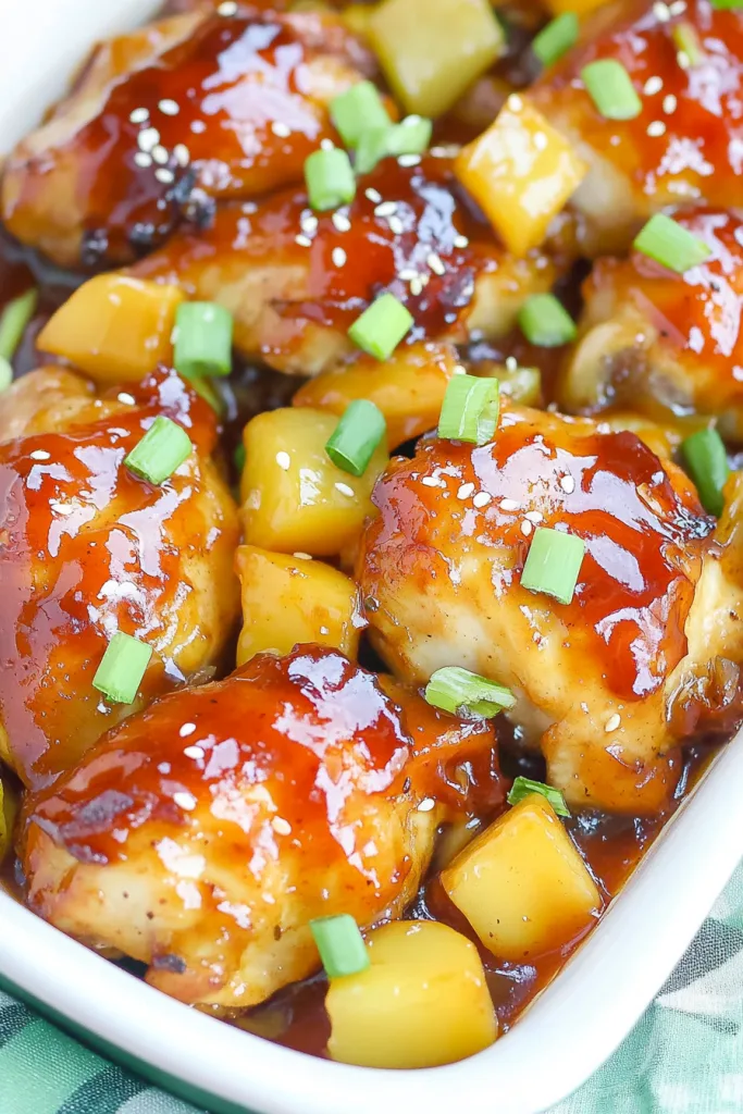 Caramelized chicken bites in a rich reddish glaze, sprinkled lightly with sesame seeds.