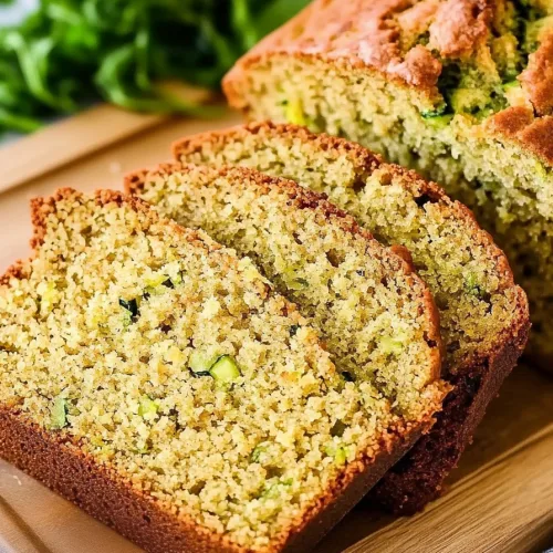 Freshly baked loaf of zucchini bread sliced to show its moist interior