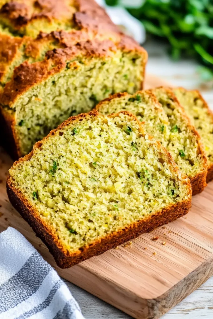 Golden-brown banana zucchini bread with visible green zucchini pieces