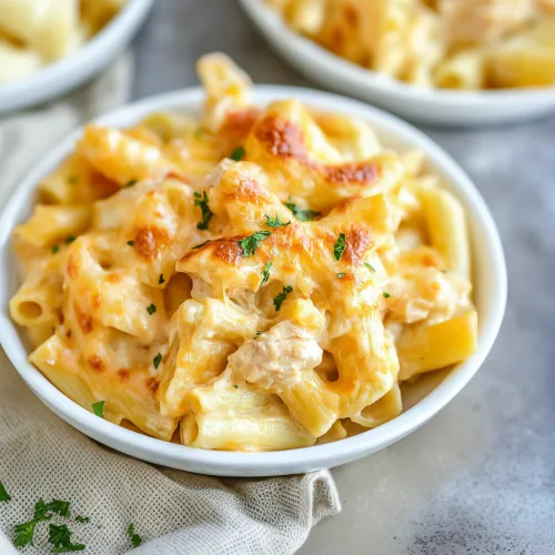 Rigatoni pasta baked with creamy sauce and golden melted cheese.