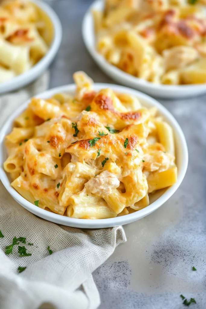 Rigatoni pasta baked with creamy sauce and golden melted cheese.