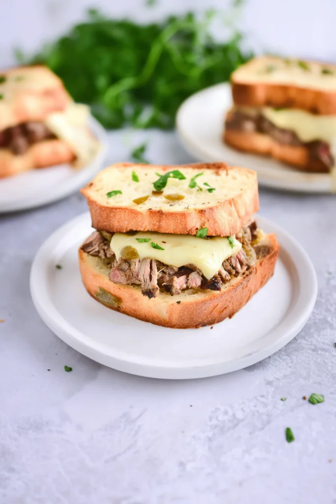 Savory open-faced toast garnished with chopped green onions over melted cheese.