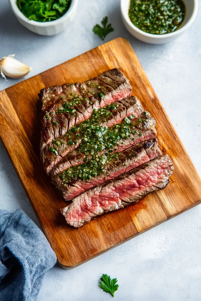 Tender steak slices displayed on a rustic board, highlighting the contrast between browned crust and rosy interior.