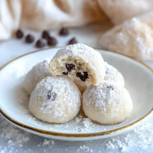 Snowball cookies dusted with sugar, arranged neatly on a plate.