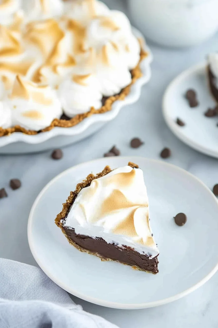 Creamy chocolate dessert with a golden meringue topping and flaky crust.
