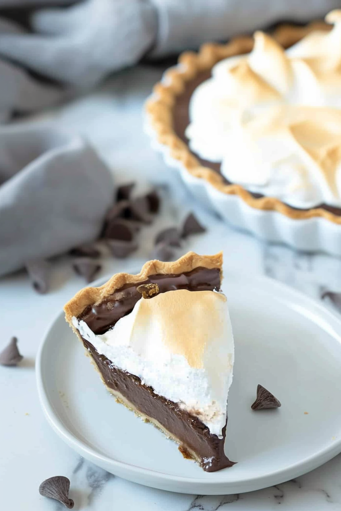 Homemade dessert slice with a crisp pastry base and lightly browned meringue.