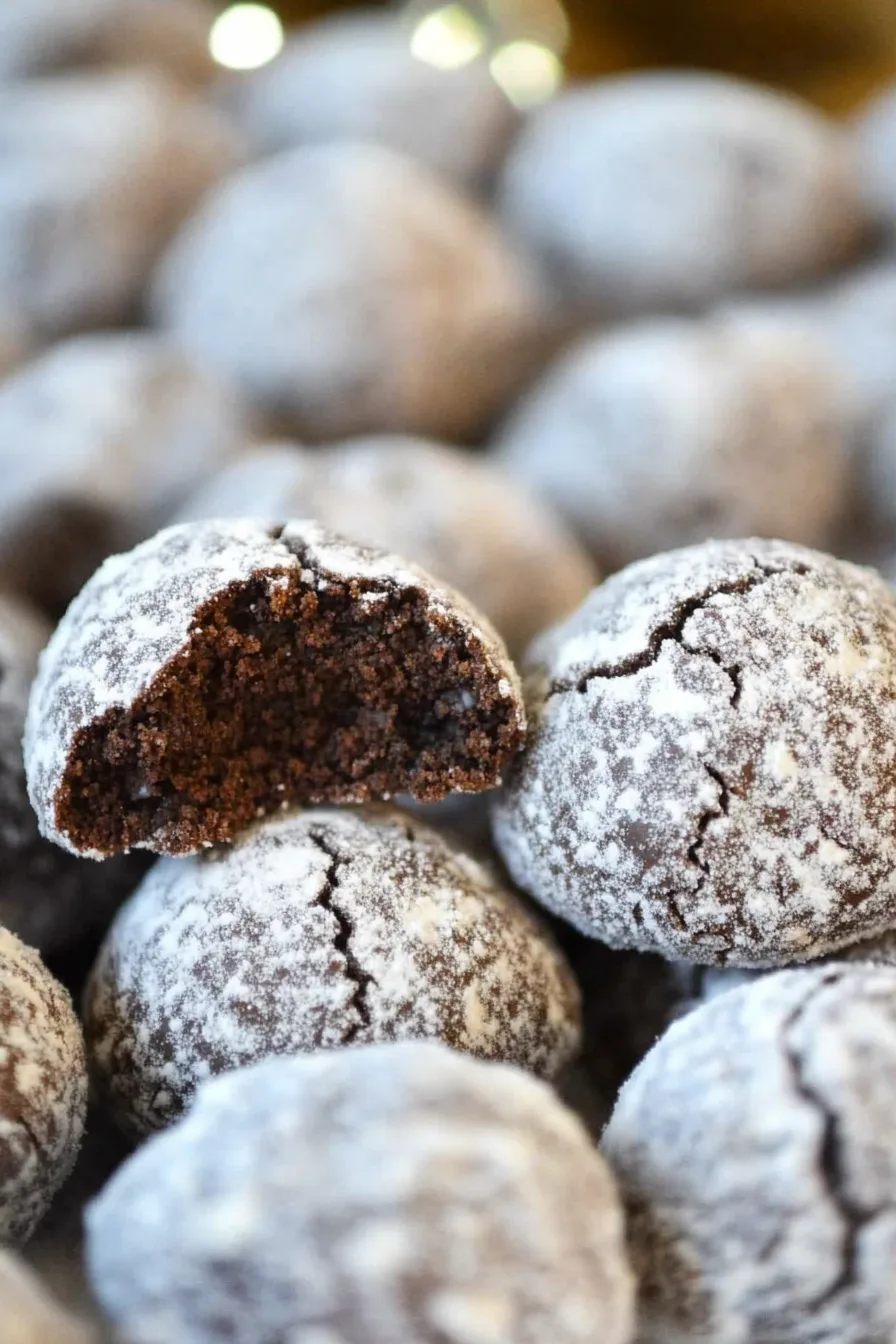 Cookie with a bite taken out, showing soft dark chocolate interior