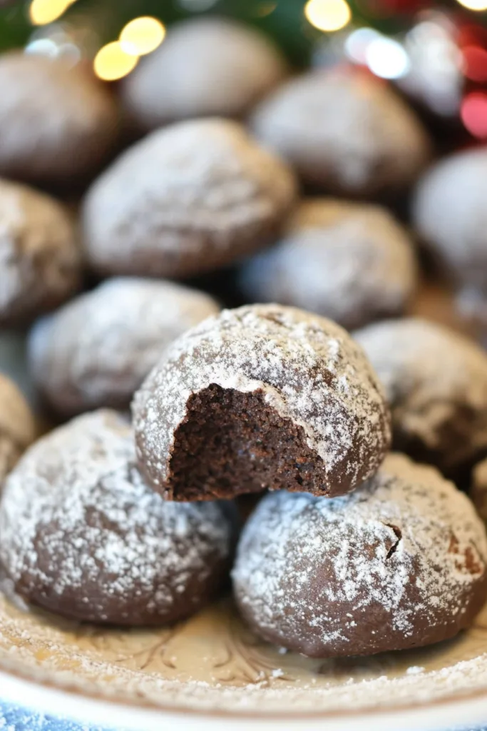 Plate of sugarโdusted cookies highlighting contrast between white and rich brown