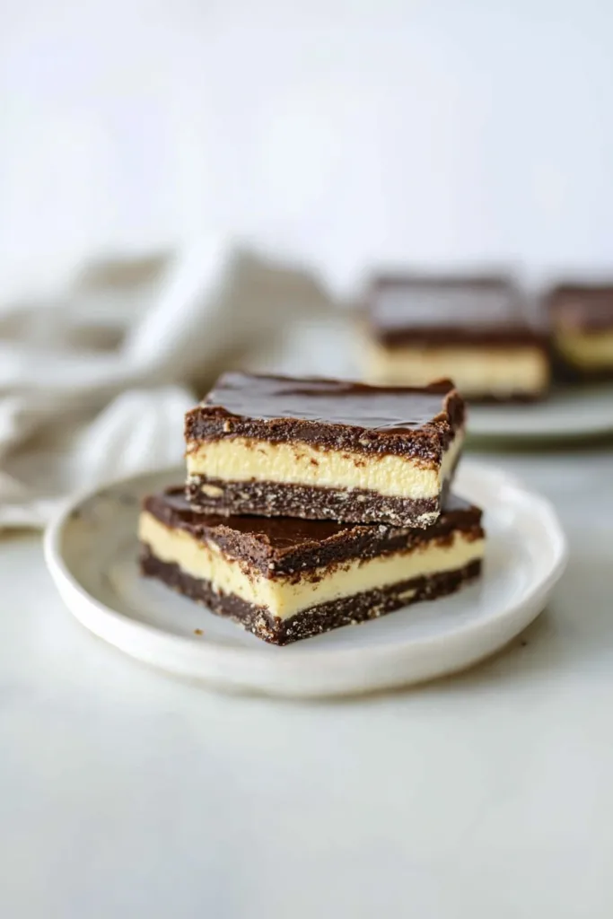 Classic Nanaimo Bars arranged in a tidy group, showcasing their contrasting layers.