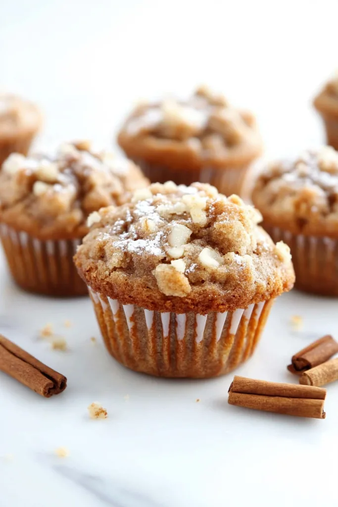 Warm muffin highlighting contrast between soft interior and crisp streusel topping.