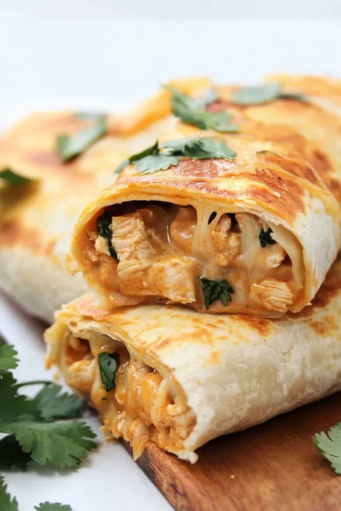 Golden brown chimichangas with melted cheese oozing out