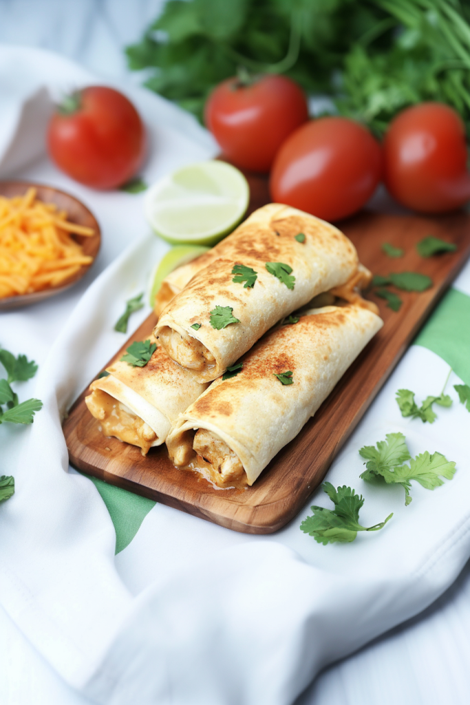Final plated shot of Creamy Baked Chicken Chimichangas, rich and savory