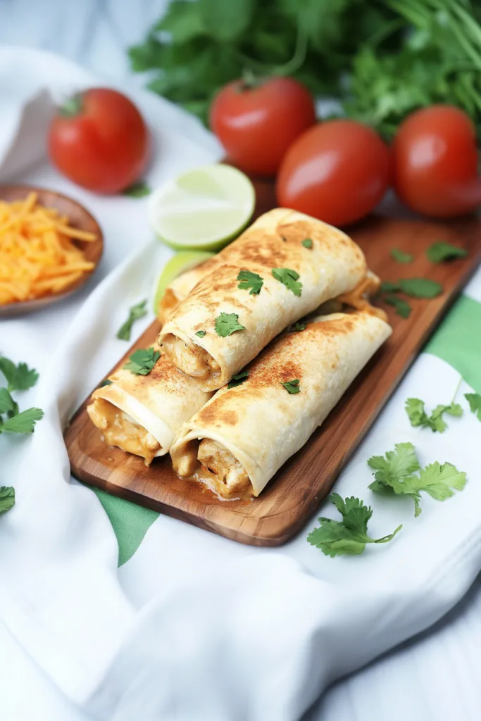 Final plated shot of Creamy Baked Chicken Chimichangas, rich and savory