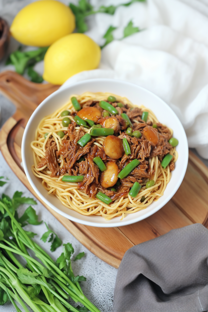 Final plated shot of CrockPot LoMein, hearty and vibrant