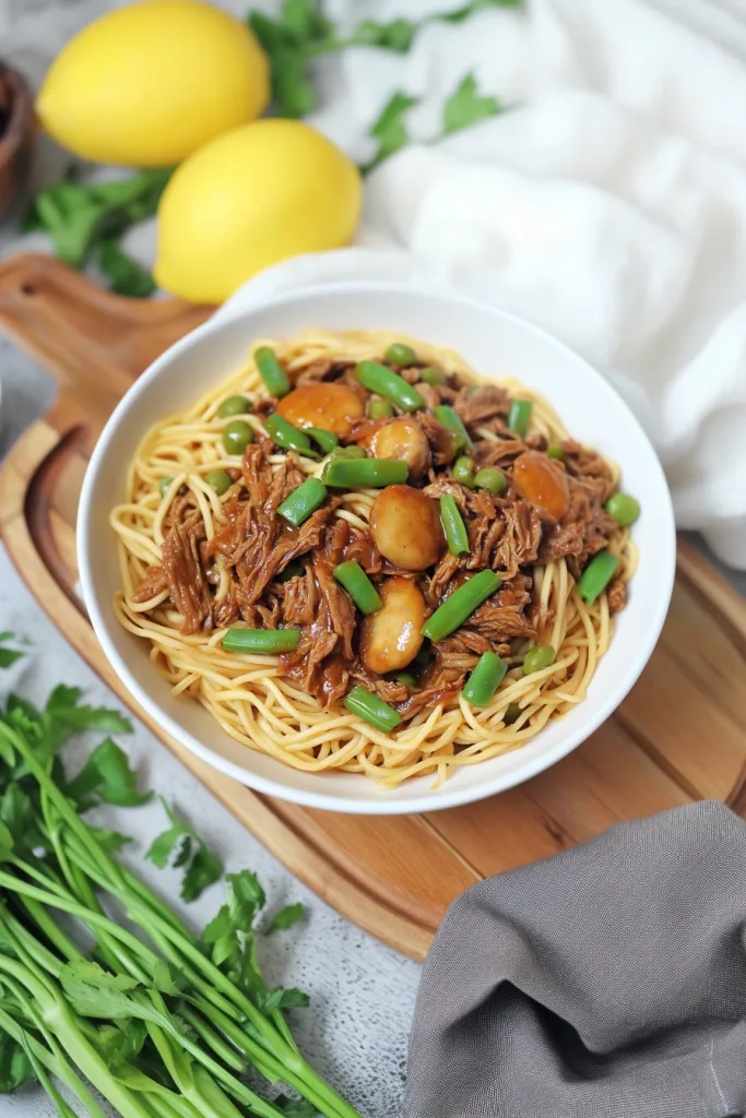 Final plated shot of CrockPot LoMein, hearty and vibrant