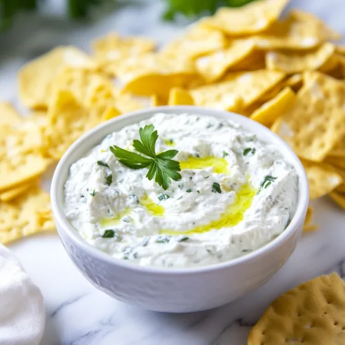 Smooth dip surrounded by golden tortilla chips and crackers on marble surface.