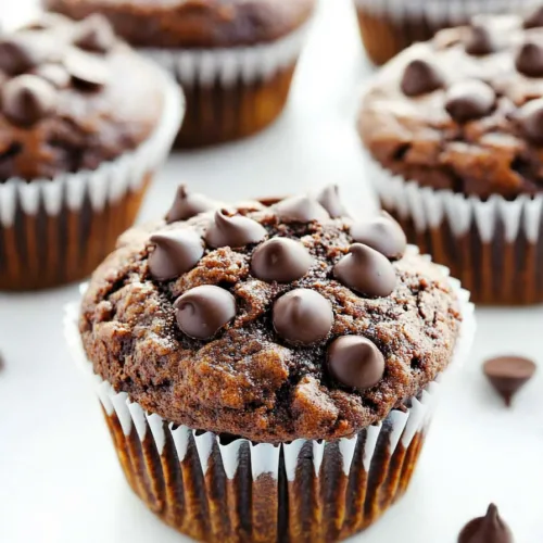 Dark Chocolate Banana Muffin with soft interior and chip-studded surface.