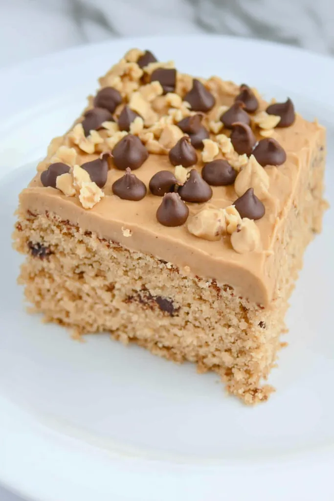 Double Peanut Butter Cake served in neat squares, showcasing its indulgent layers.
