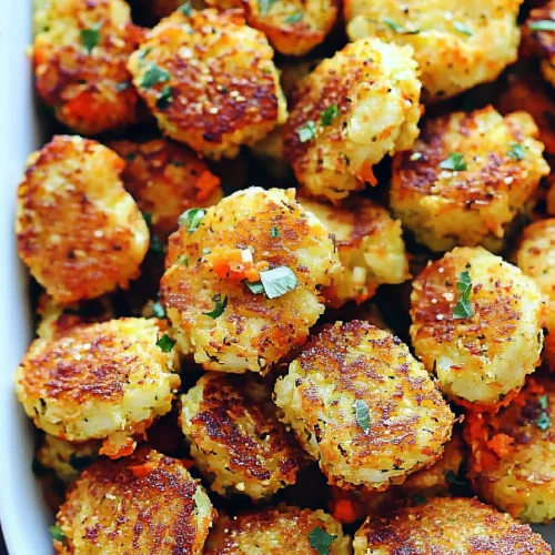Final plated tots with a crunchy surface and visible carrots and cauliflower pieces.