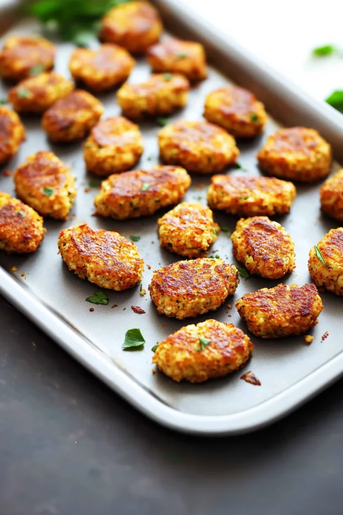 Crispy vegetable bites arranged neatly, showcasing their rustic homemade look.