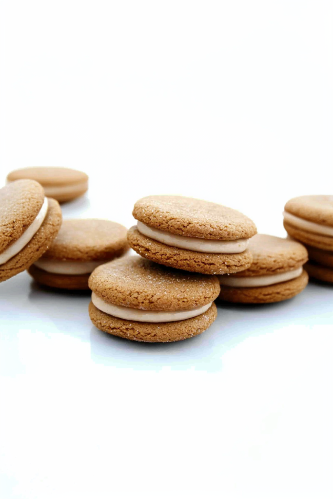 Arrangement of sandwich cookies highlighting crisp edges and soft filling.