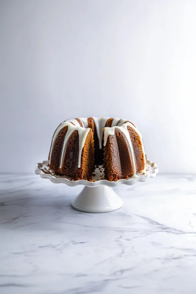 Rich brown cake on a white stand highlighting festive presentation