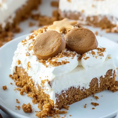 Festive cake slice decorated with round and starโshaped cookies.