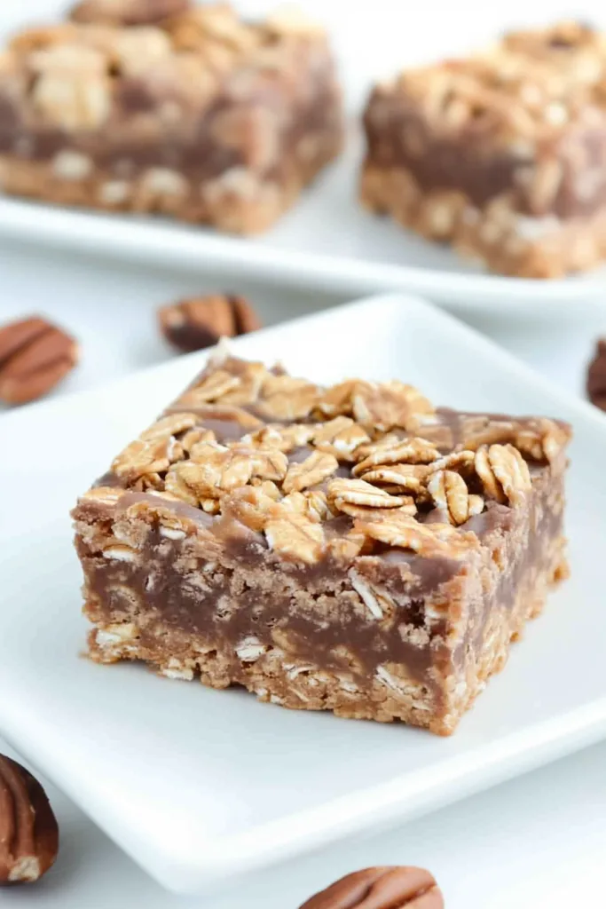 Rustic baked bars highlighting oats and rich chocolate pieces