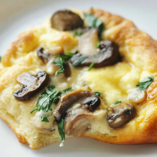 Final shot of the herbed mushroom spoon bread recipe, highlighting its rustic texture.
