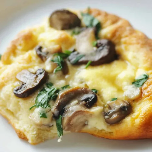 Final shot of the herbed mushroom spoon bread recipe, highlighting its rustic texture.