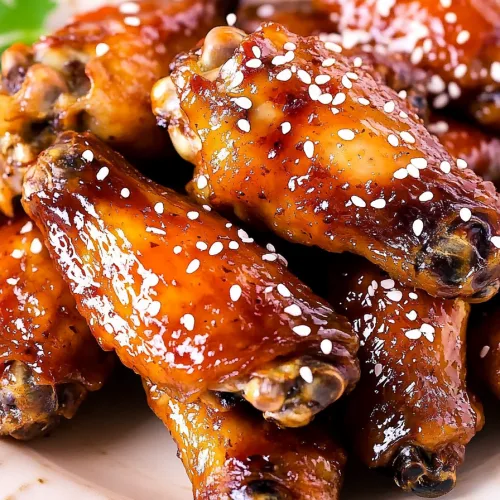 Honey sriracha chicken wings sprinkled with sesame seeds for a bold, flavorful look