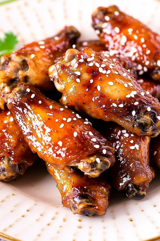 Honey sriracha chicken wings sprinkled with sesame seeds for a bold, flavorful look