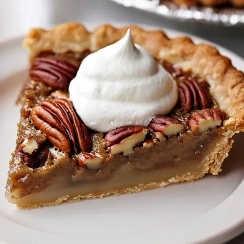 Joanna Gaines’ pecan pie presented with a dollop of cream for a rustic finish.