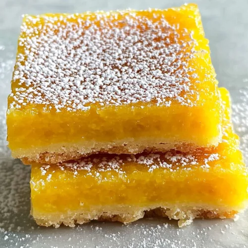 Cut squares of tropical dessert showing the vibrant yellow center against a pale crust.