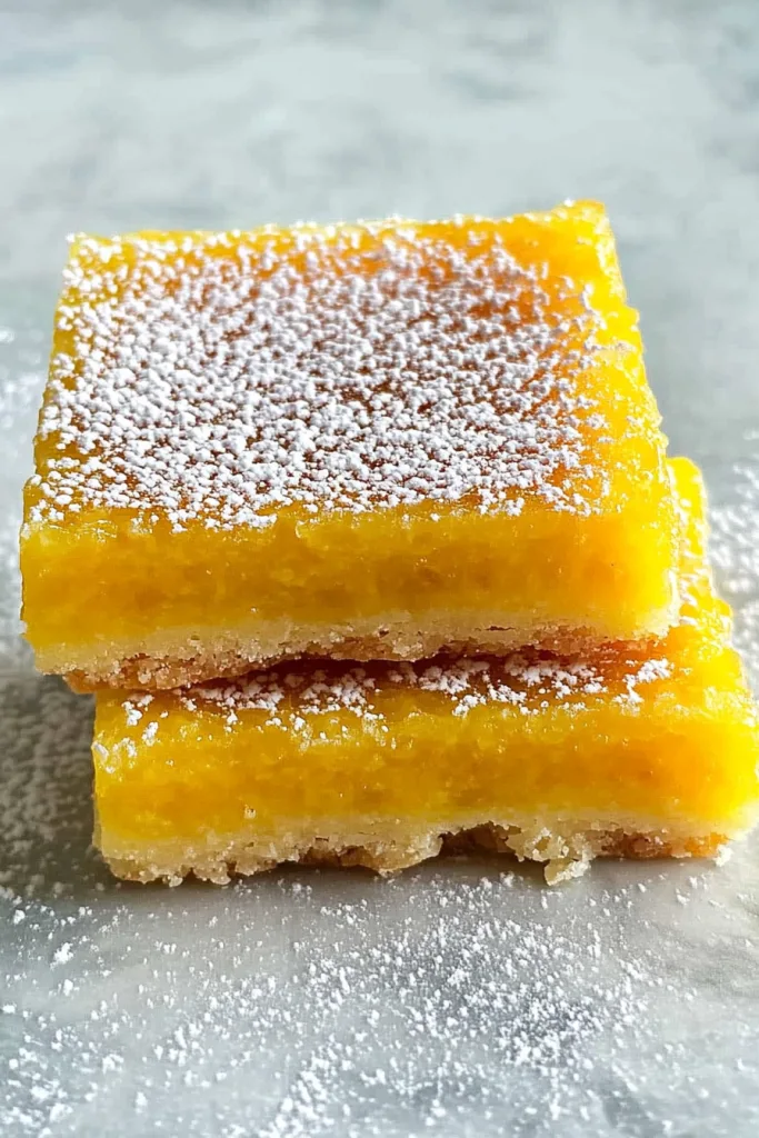 Cut squares of tropical dessert showing the vibrant yellow center against a pale crust.