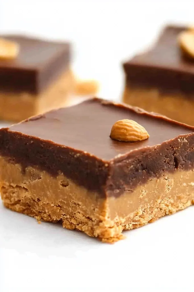 Homemade treat with a glossy dark layer on top and a soft, nutty base underneath.