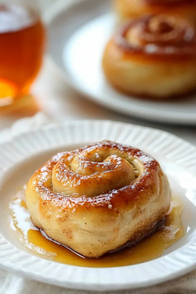 Golden brown breakfast rolls served warm with a rich buttery glaze.
