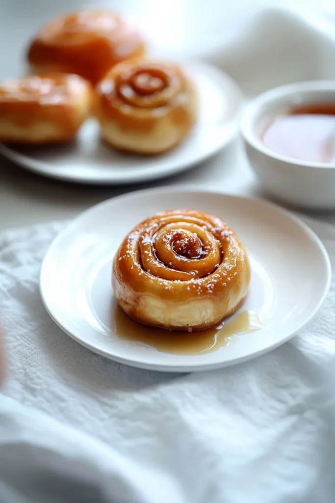 Tender spiral pastries baked until golden and covered in a sweet sticky sauce.