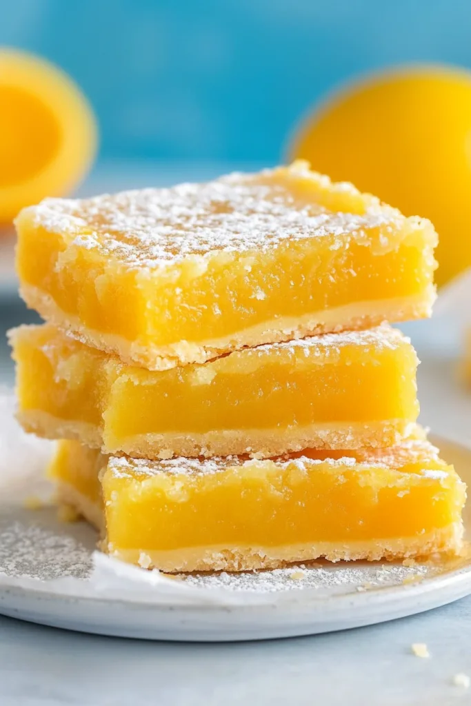 Close-up of dessert squares highlighting the smooth orange center and crisp edges.