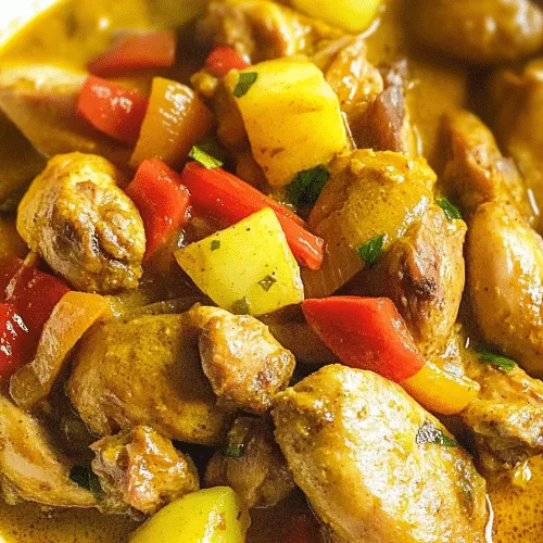 Original Jamaican Curry Chicken Recipe finished dish, showcasing bold colors and creamy texture.