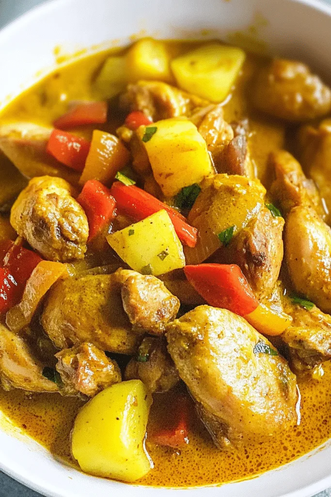 Original Jamaican Curry Chicken Recipe finished dish, showcasing bold colors and creamy texture.