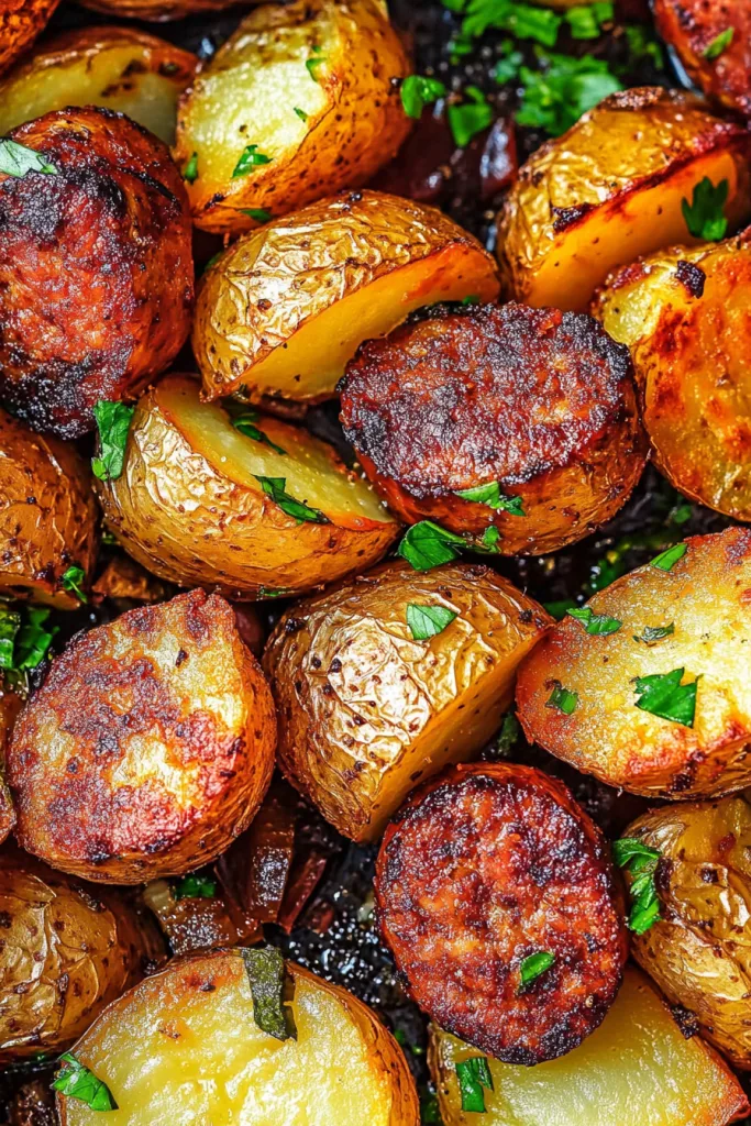 Savory roasted potatoes showing crunchy exterior and soft interior.