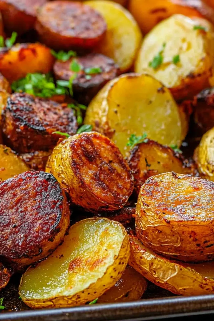 Final plating of rustic roasted potatoes with a golden finish.