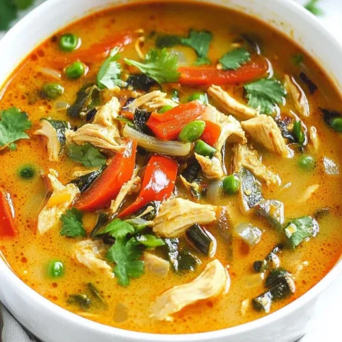 Rich orange broth served in a white bowl, garnished with cilantro leaves.