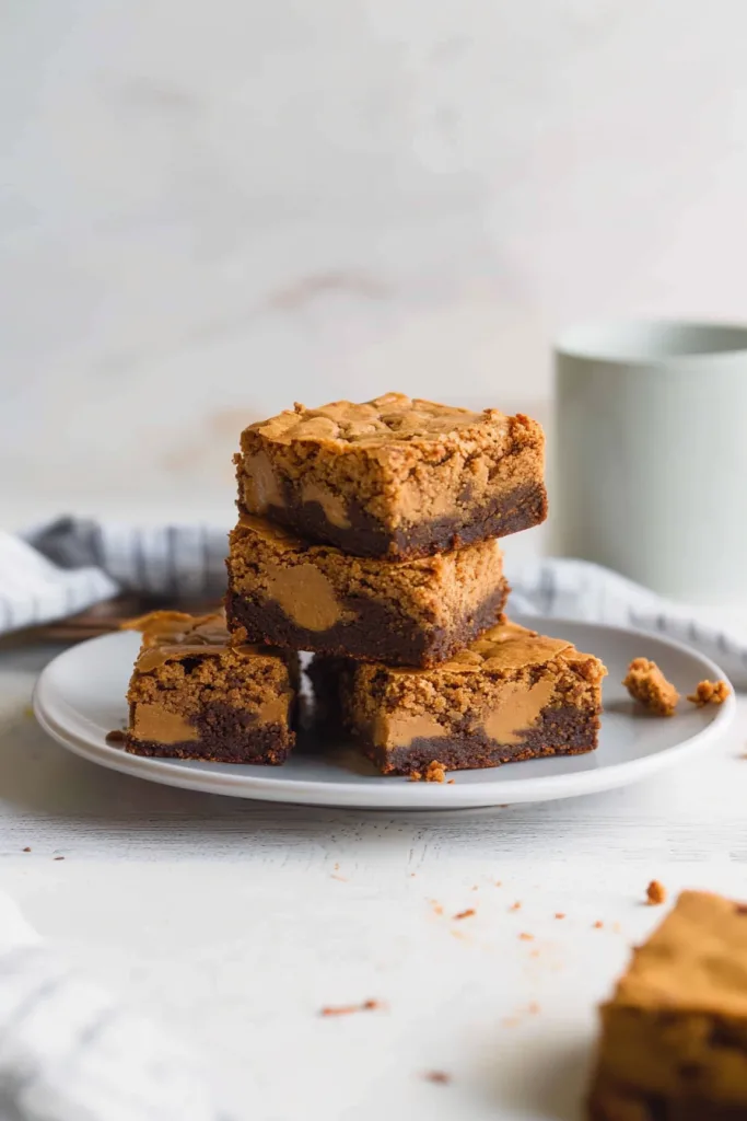 Golden-brown dessert bars arranged neatly, showcasing their chewy layers and baked finish.