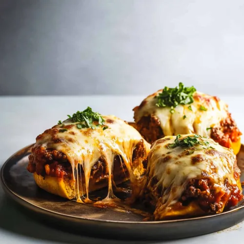 Juicy burger with pizza-inspired toppings, styled with a dipping sauce in the background.