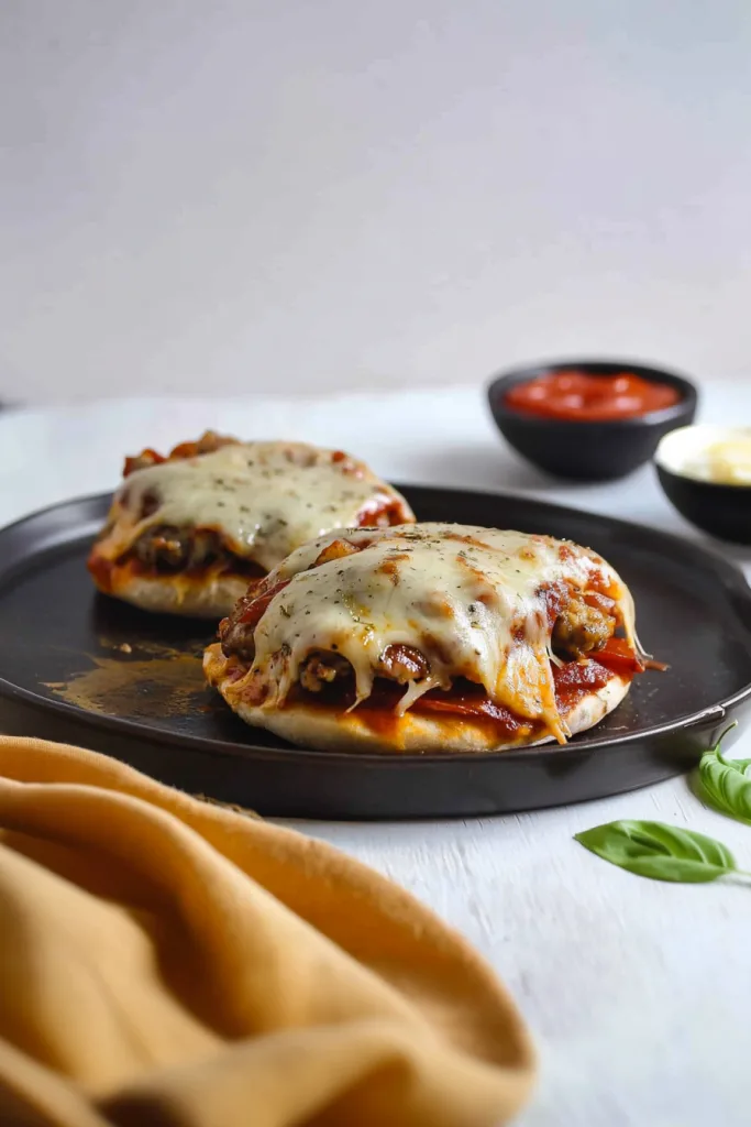 Melted cheese covering a beef patty and tomato layer, presented as a hearty main dish