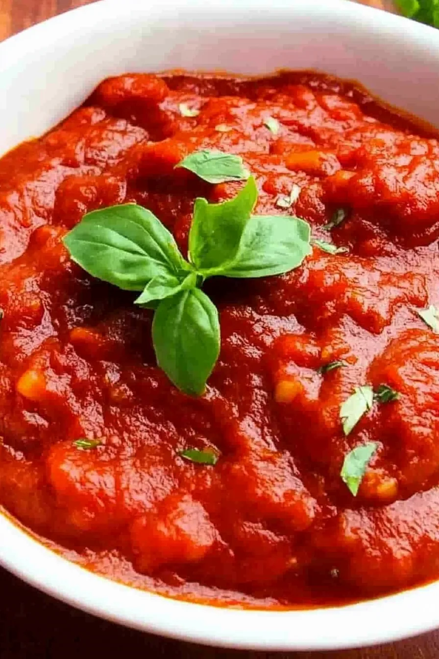Close-up of thick red sauce highlighting its glossy texture