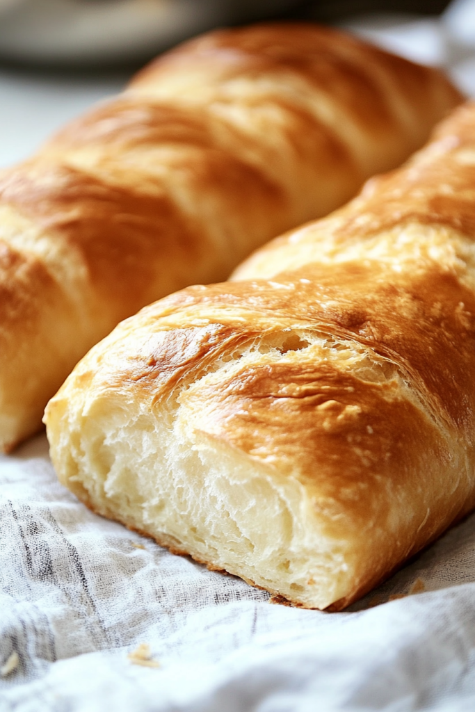 Two freshly baked loaves with golden crust resting on a cloth